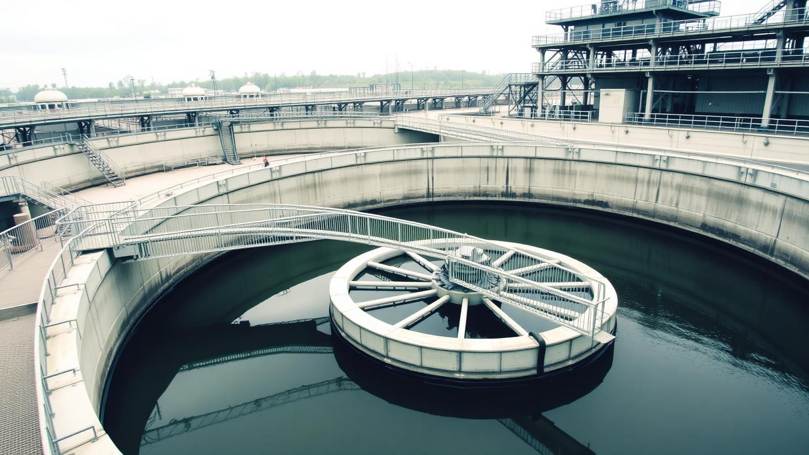 Circular sedimentation tanks at a water plant
